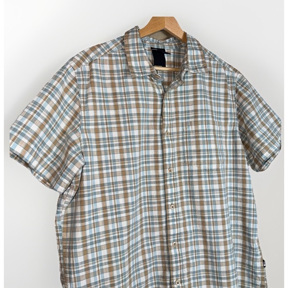The North Face Shirt Tan Plaid Short Sleeve Men's Large Button Down 100% Cotton - Picture 2 of 7